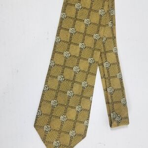 Versace Vintage Medusa Gold Checked Floral Silk Tie